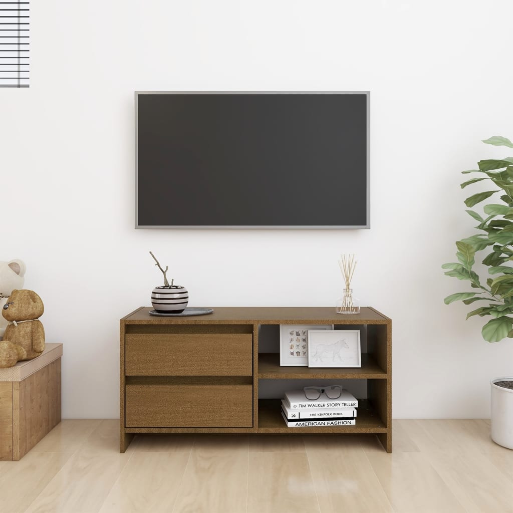 Meuble TV Industriel Marron en Pin Massif - 80 cm-Mon Meuble TV-Marron miel-3