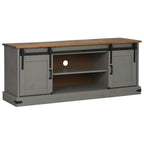 Meuble TV Industriel Porte Coulissante en Pin Massif - 150 cm-Mon Meuble TV-Gris-1