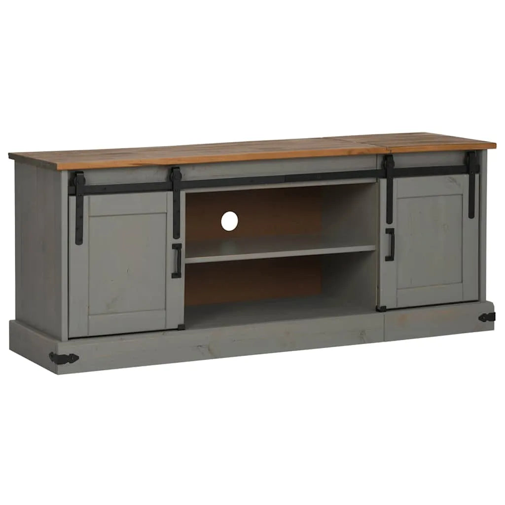 Meuble TV Industriel Porte Coulissante en Pin Massif - 150 cm-Mon Meuble TV-Gris-1