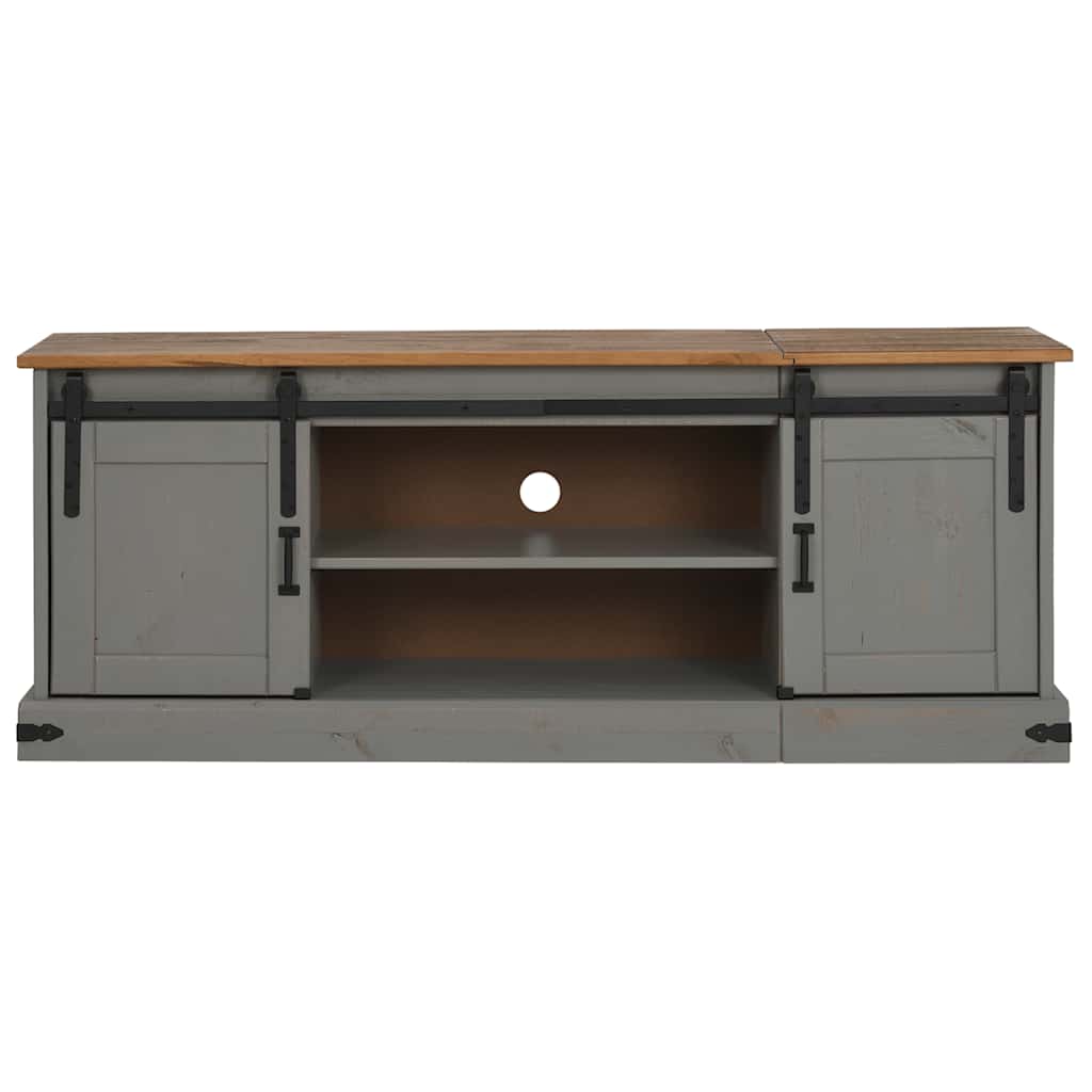 Meuble TV Industriel Porte Coulissante en Pin Massif - 150 cm-Mon Meuble TV-Gris-3