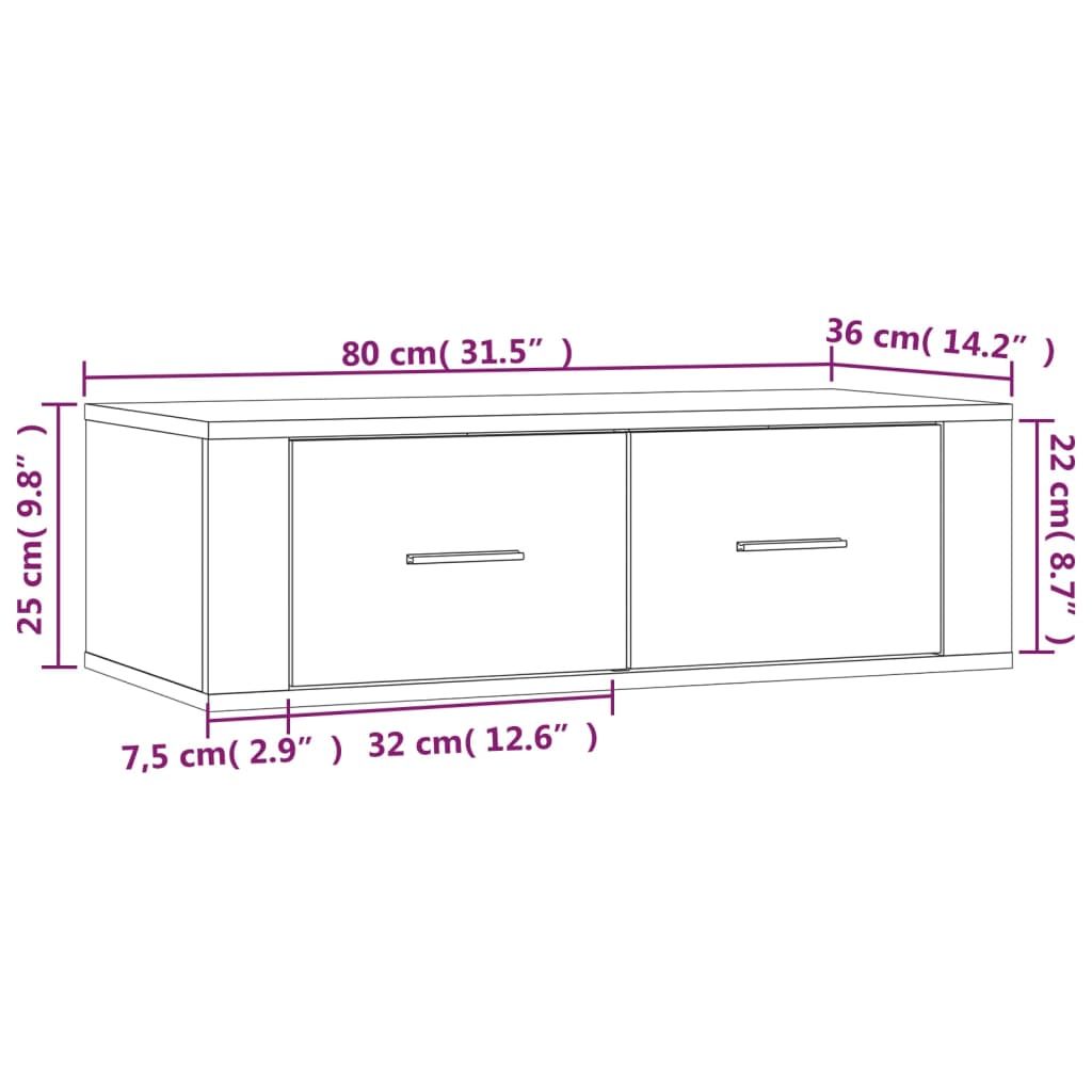 Meuble TV Industriel Suspendu Effet Béton - 80 cm-Mon Meuble TV-Chêne fumé-1-11