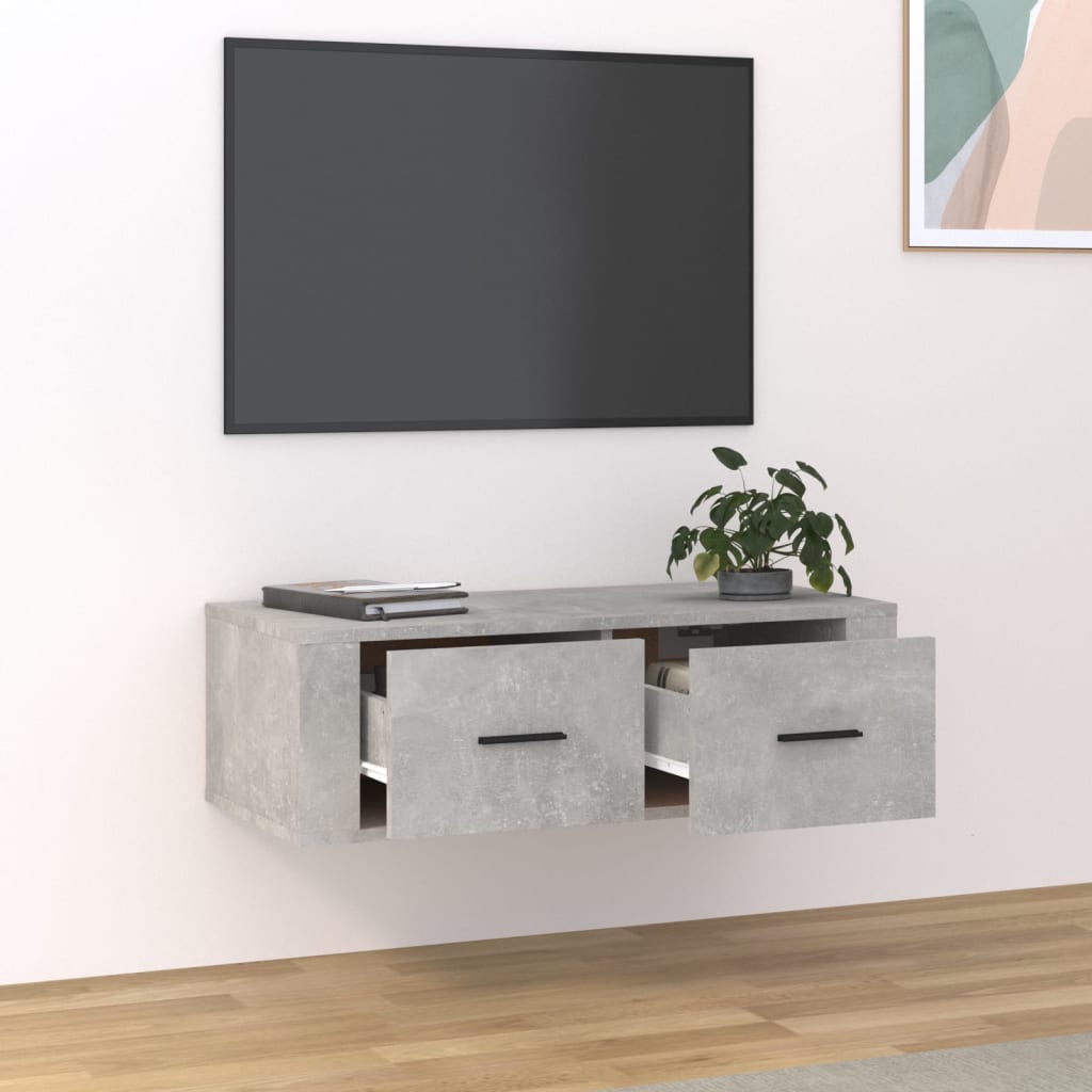 Meuble TV Industriel Suspendu Effet Béton - 80 cm-Mon Meuble TV-Chêne fumé-1-3