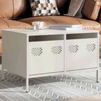 Meuble TV Industriel Table Basse en Acier Blanc - 68 cm-Mon Meuble TV-Blanc-2