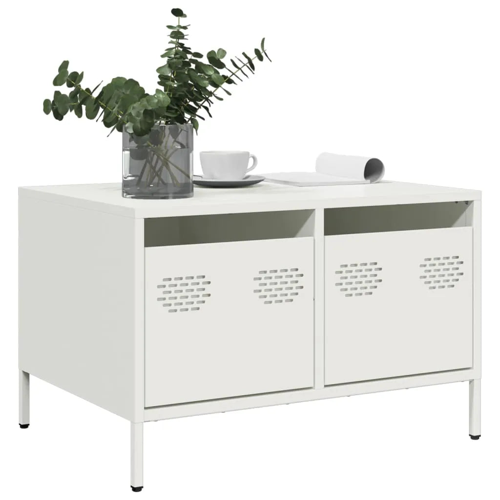 Meuble TV Industriel Table Basse en Acier Blanc - 68 cm-Mon Meuble TV-Blanc-3