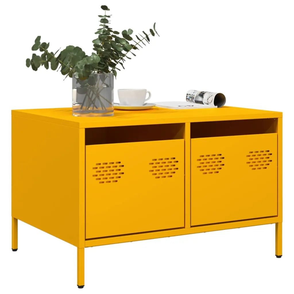 Meuble TV Industriel Table Basse en Acier Blanc - 68 cm-Mon Meuble TV-Jaune-16