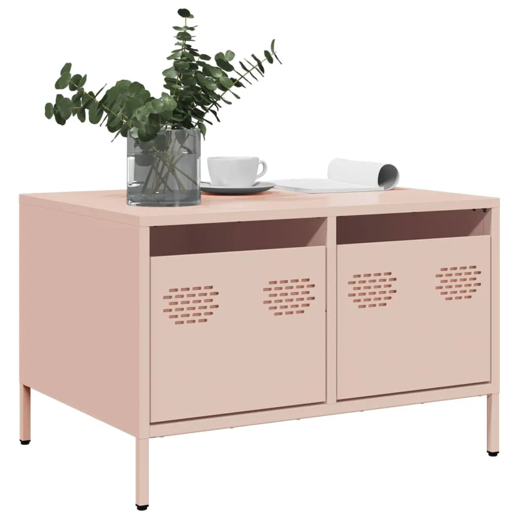Meuble TV Industriel Table Basse en Acier Blanc - 68 cm-Mon Meuble TV-Rose-15
