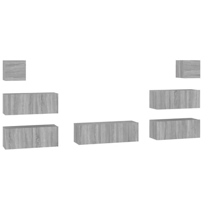 Meuble TV Industriel XXL Finition Sonoma Gris - 7 Pièces