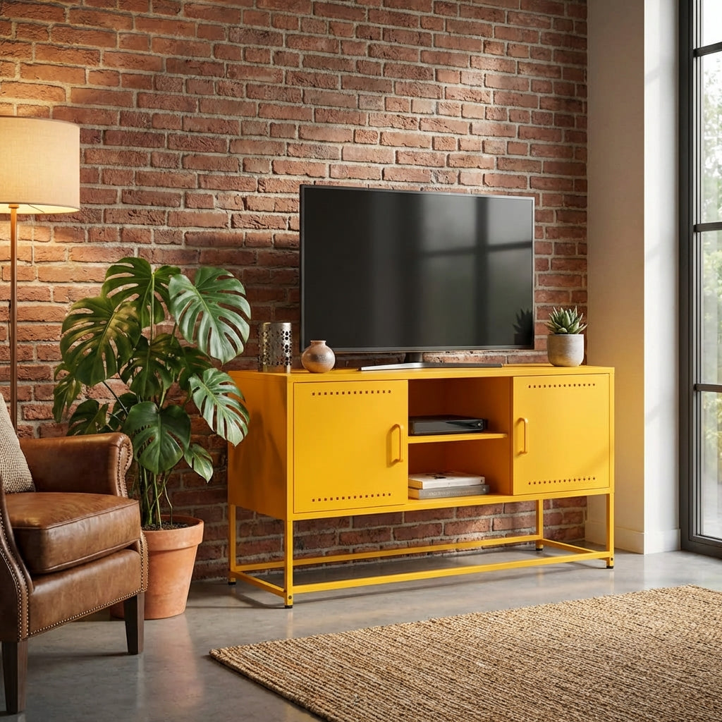 meuble-tv-jaune-moutarde-en-acier-100-5-cm-decor