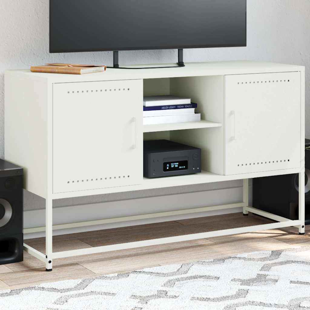 Meuble TV Jaune Moutarde en Acier - 100,5 cm-Mon Meuble TV-Blanc-1-16