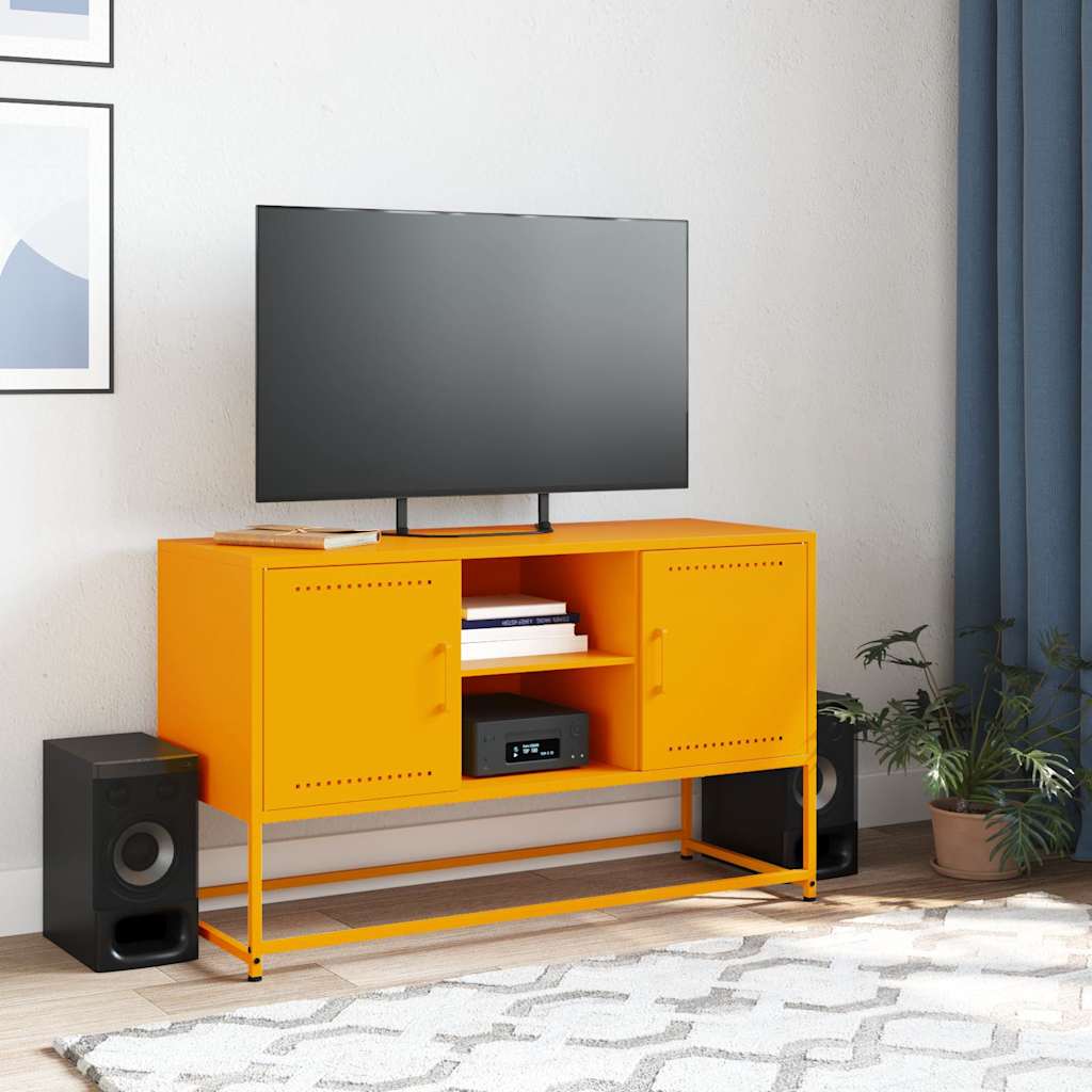 Meuble TV Jaune Moutarde en Acier - 100,5 cm-Mon Meuble TV-Blanc-1-3