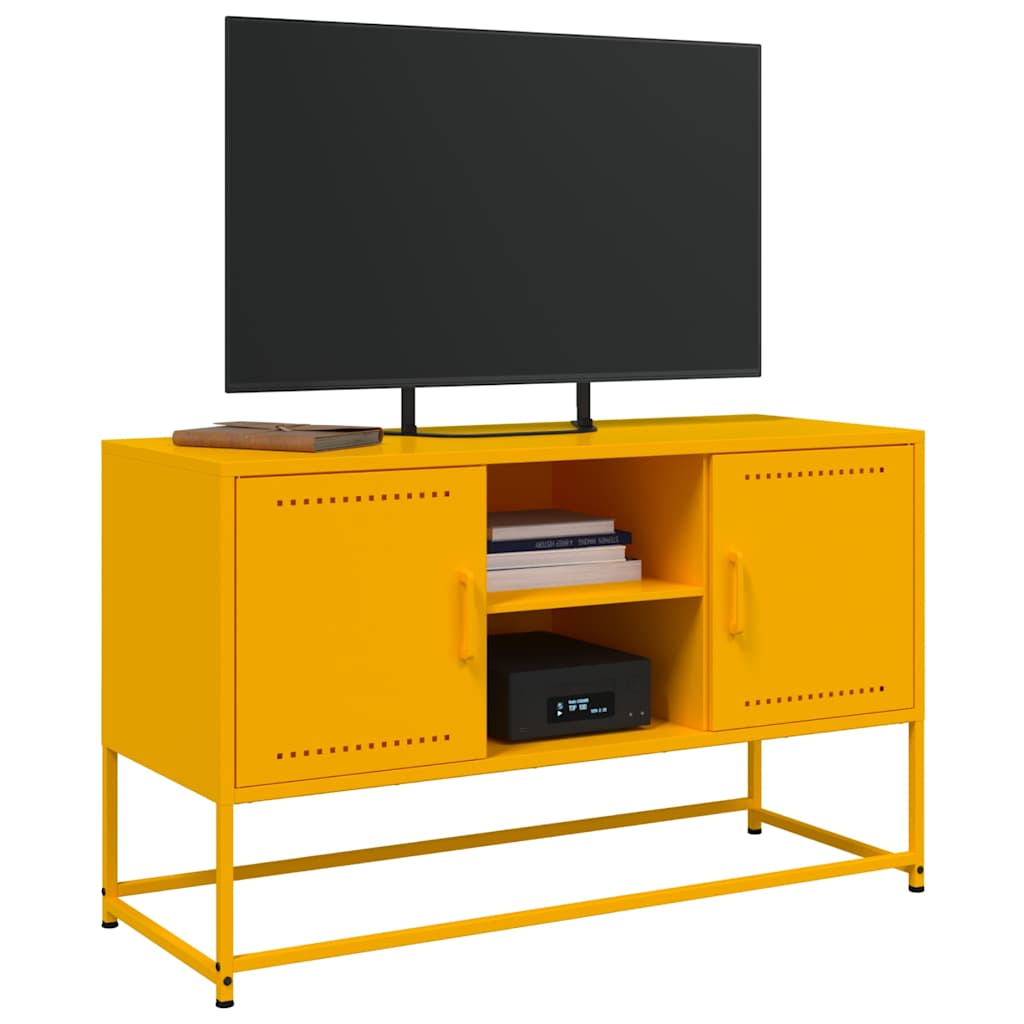 Meuble TV Jaune Moutarde en Acier - 100,5 cm-Mon Meuble TV-Blanc-1-4