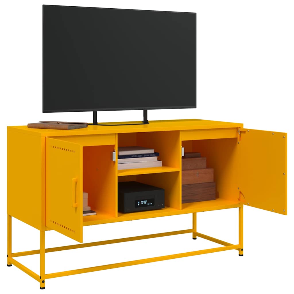 Meuble TV Jaune Moutarde en Acier - 100,5 cm-Mon Meuble TV-Blanc-1-5