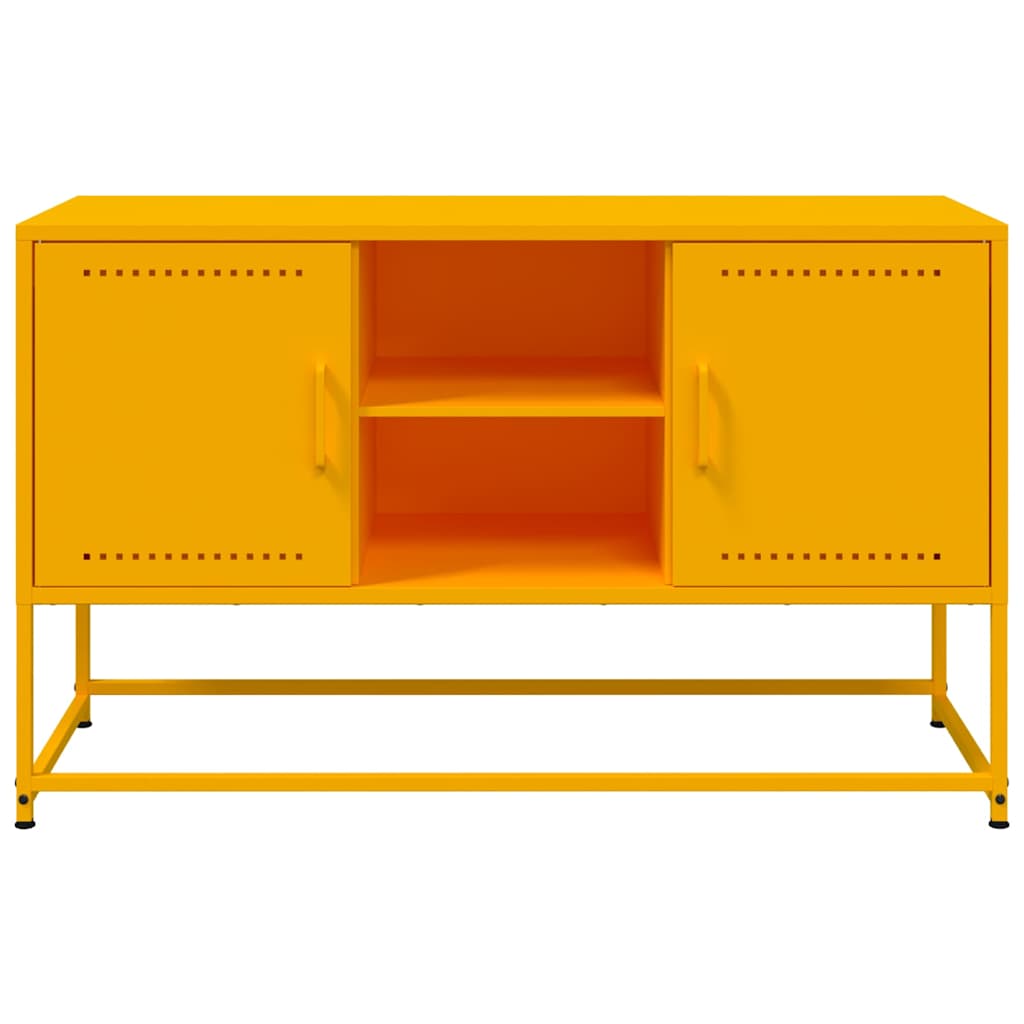Meuble TV Jaune Moutarde en Acier - 100,5 cm-Mon Meuble TV-Blanc-1-6