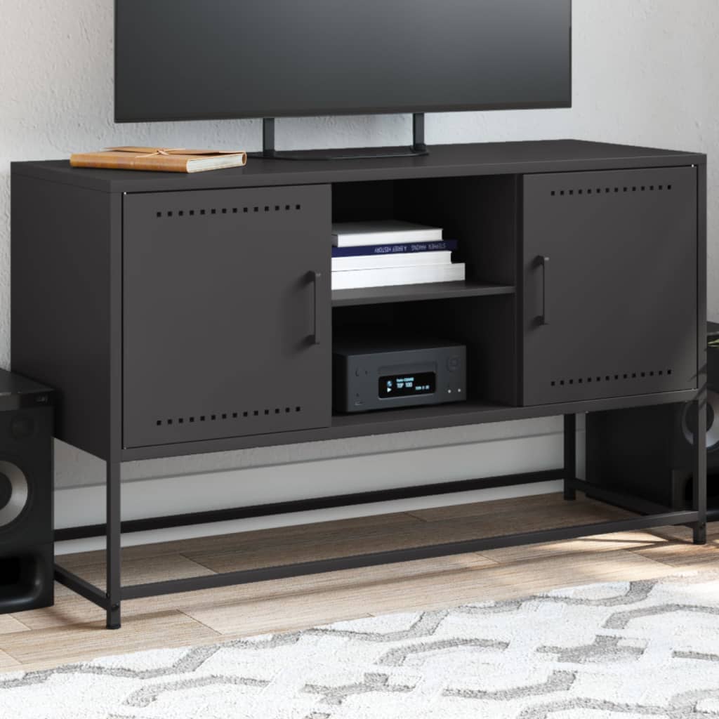 Meuble TV Jaune Moutarde en Acier - 100,5 cm-Mon Meuble TV-Noir-1-15