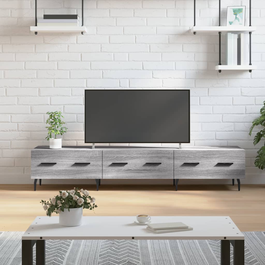 Meuble TV Laqué Blanc Brillant et Métal - 150 cm-Mon Meuble TV-Sonoma gris-1-14