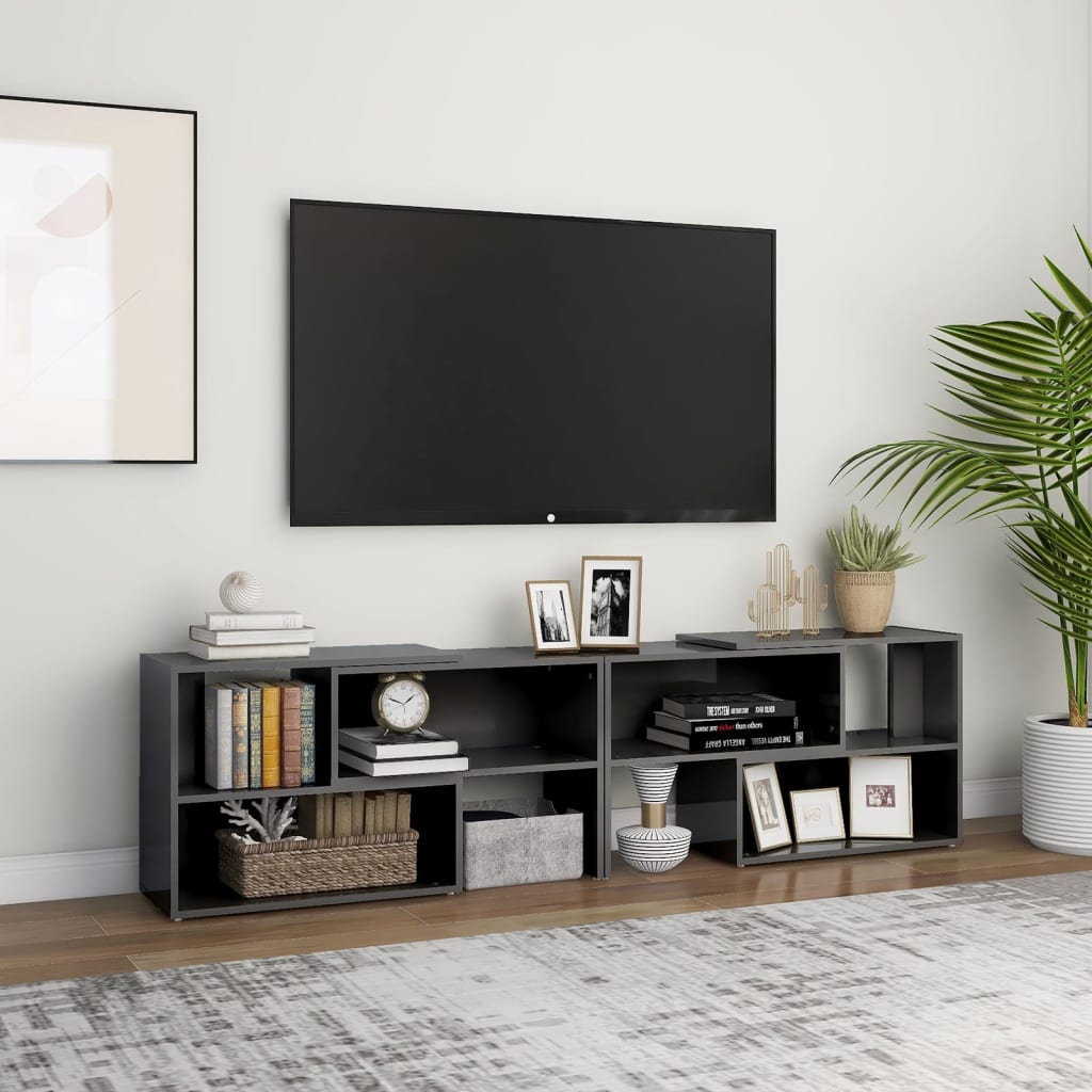 Meuble TV Laqué Gris Extensible - 149 cm-Mon Meuble TV-gris brillant-149 cm-1-17