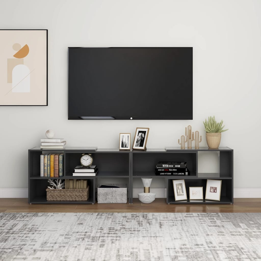 Meuble TV Laqué Gris Extensible - 149 cm-Mon Meuble TV-gris brillant-149 cm-1-3
