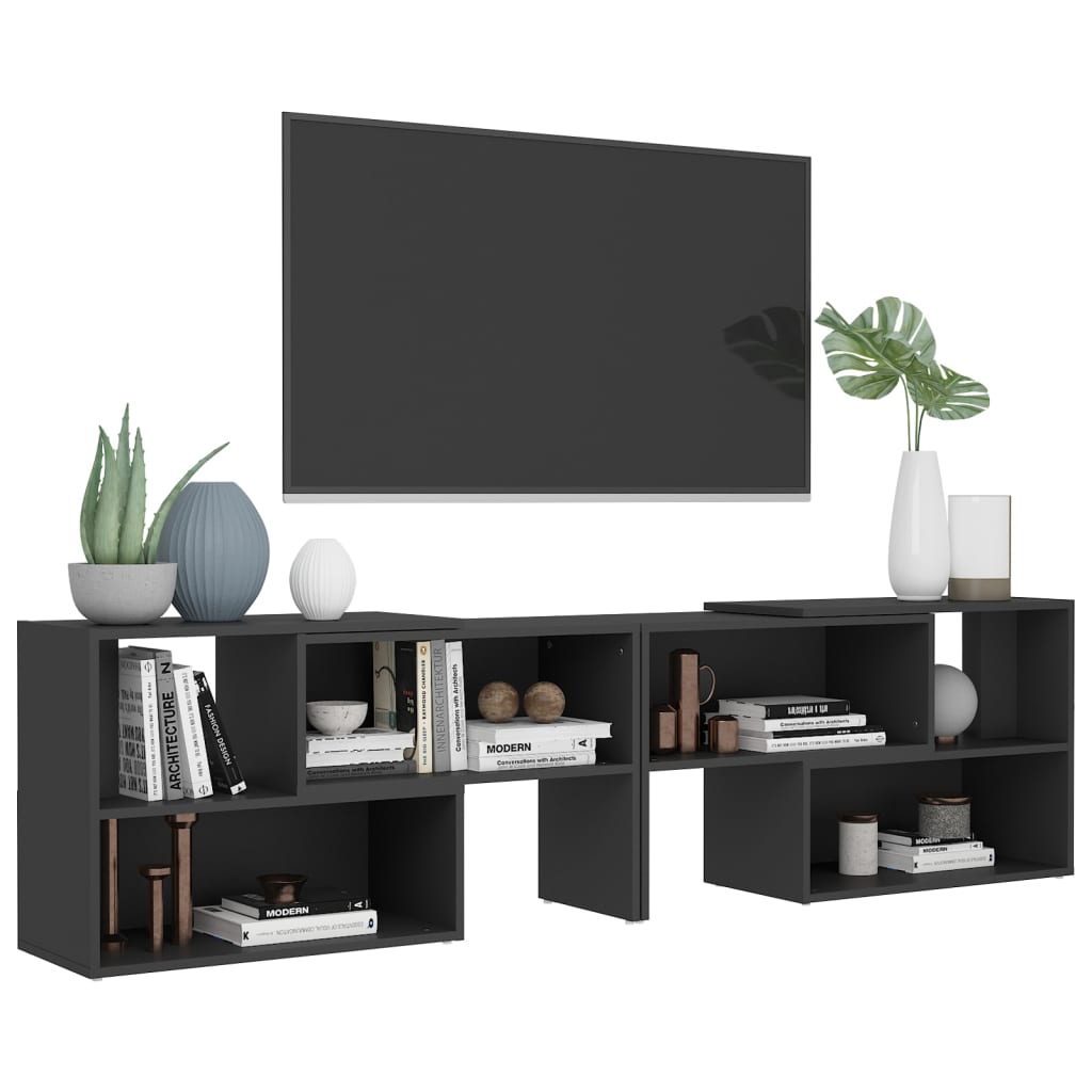Meuble TV Laqué Gris Extensible - 149 cm-Mon Meuble TV-gris brillant-149 cm-1-4