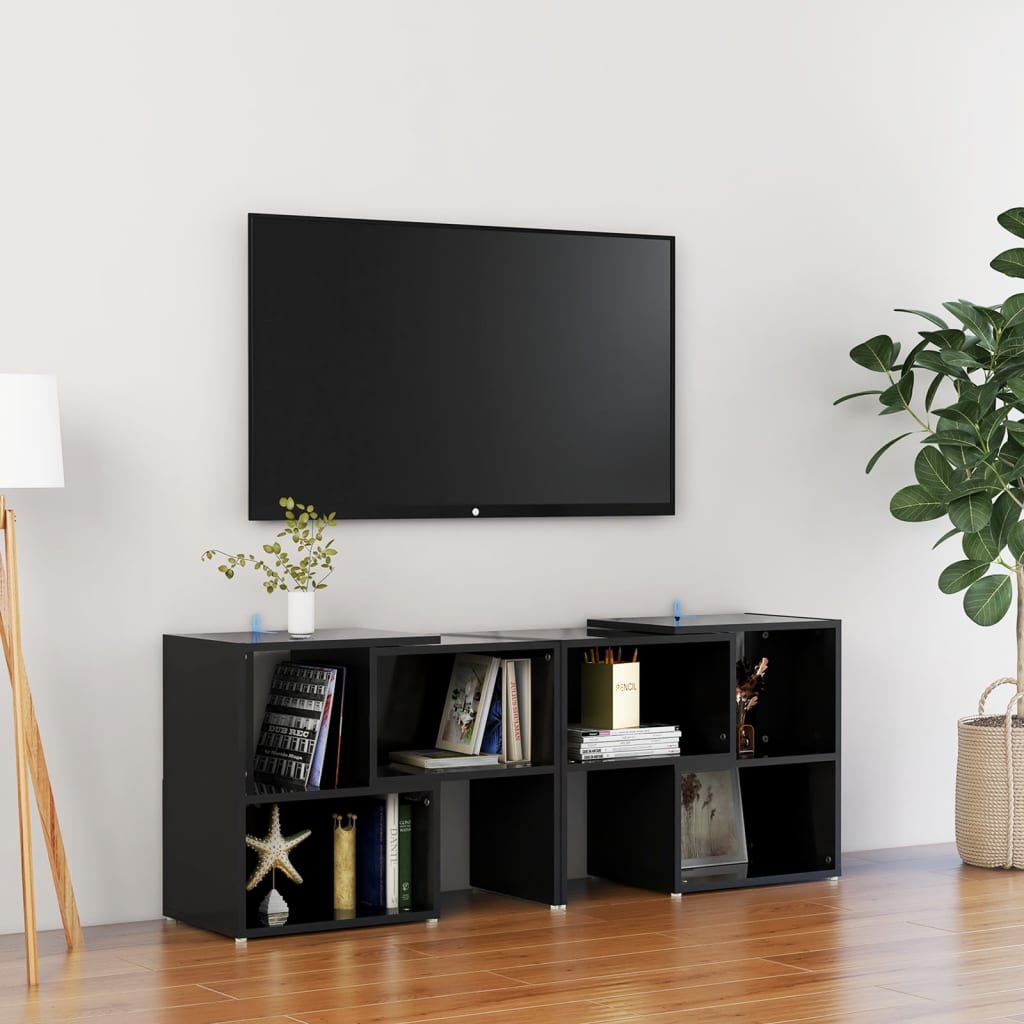 Meuble TV Laqué Gris Extensible - 149 cm-Mon Meuble TV-noir brillant-104 cm-1-12