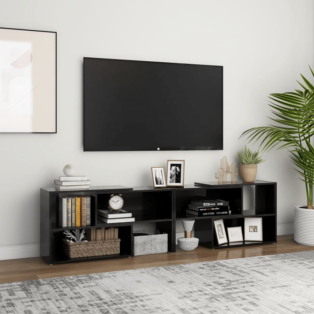 Meuble TV Laqué Gris Extensible - 149 cm-Mon Meuble TV-noir brillant-149 cm-1-16
