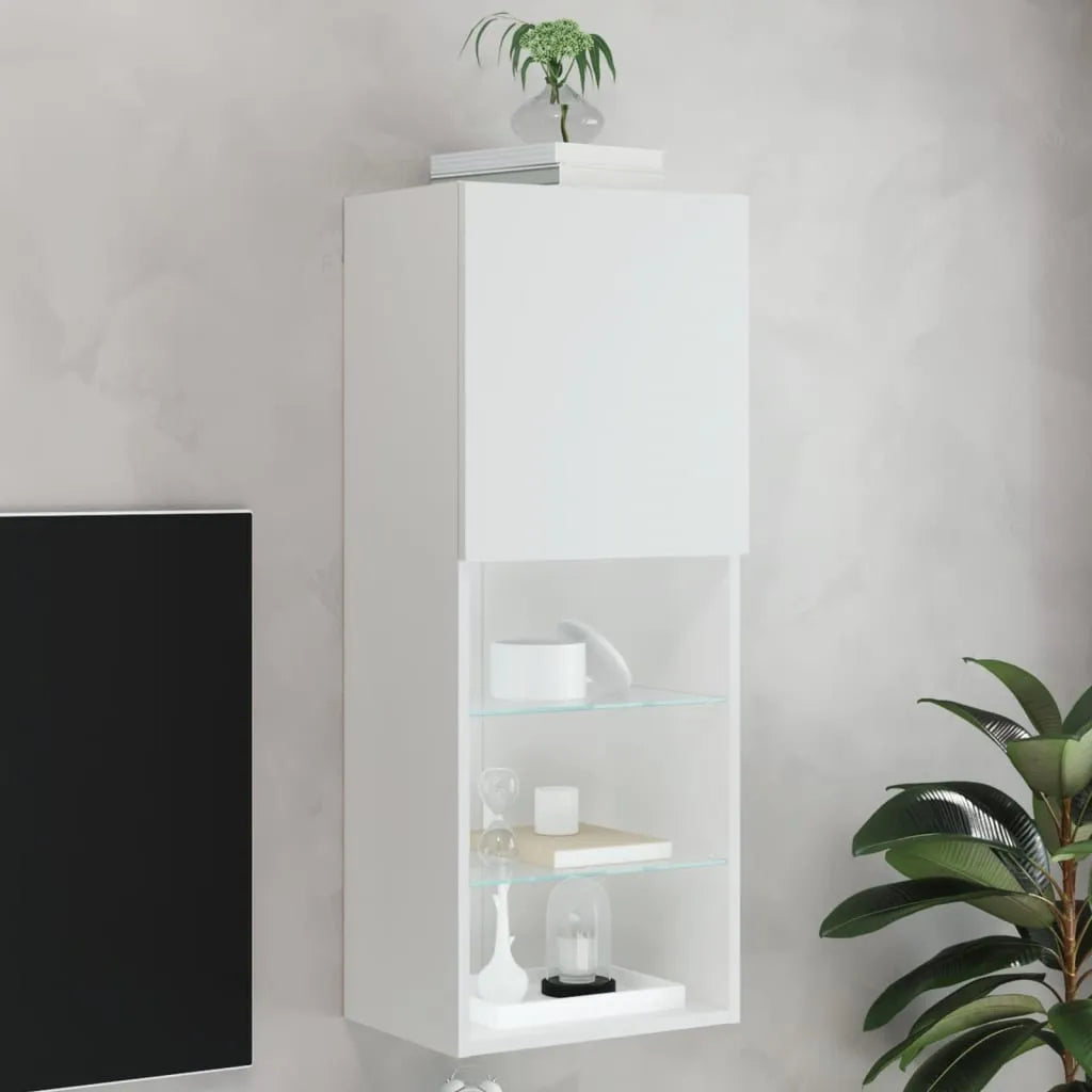 Meuble TV LED Colonne Effet Chêne Artisanal - 102 cm-Mon Meuble TV-Blanc-40.5 x 30 x 102 cm-1-34