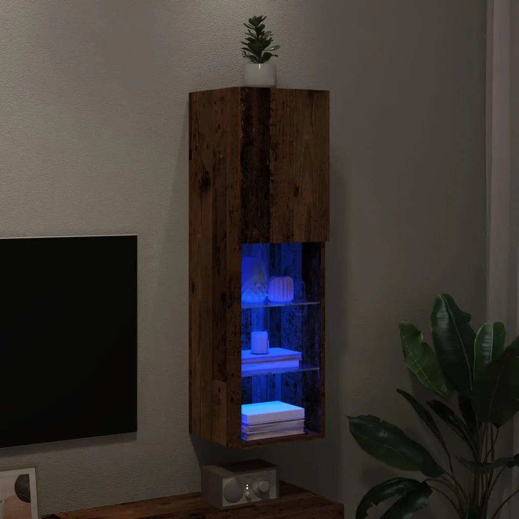 Meuble TV LED Colonne Effet Chêne Artisanal - 102 cm-Mon Meuble TV-Vieux bois-30.5 x 30 x 102 cm-1-19