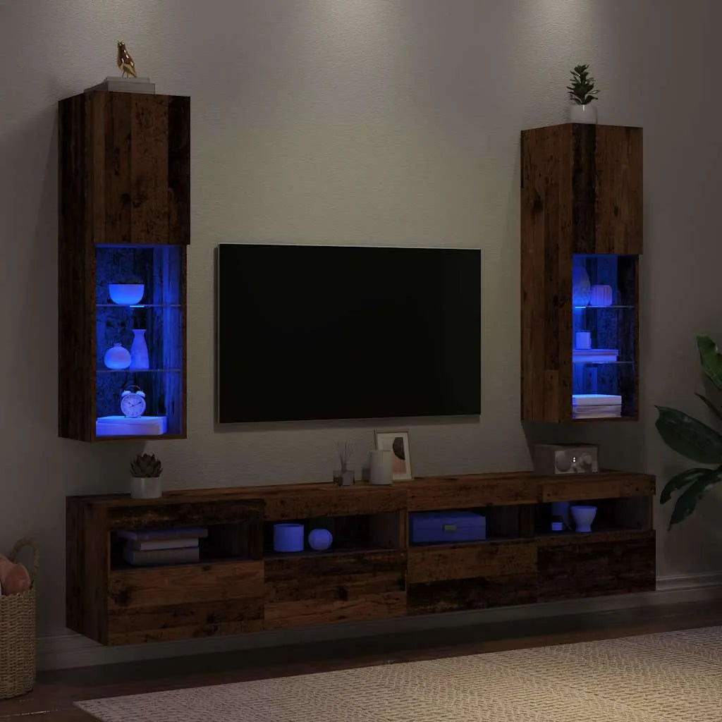 Meuble TV LED Colonne Effet Chêne Artisanal - 102 cm-Mon Meuble TV-Vieux bois-30.5 x 30 x 102 cm-2-63