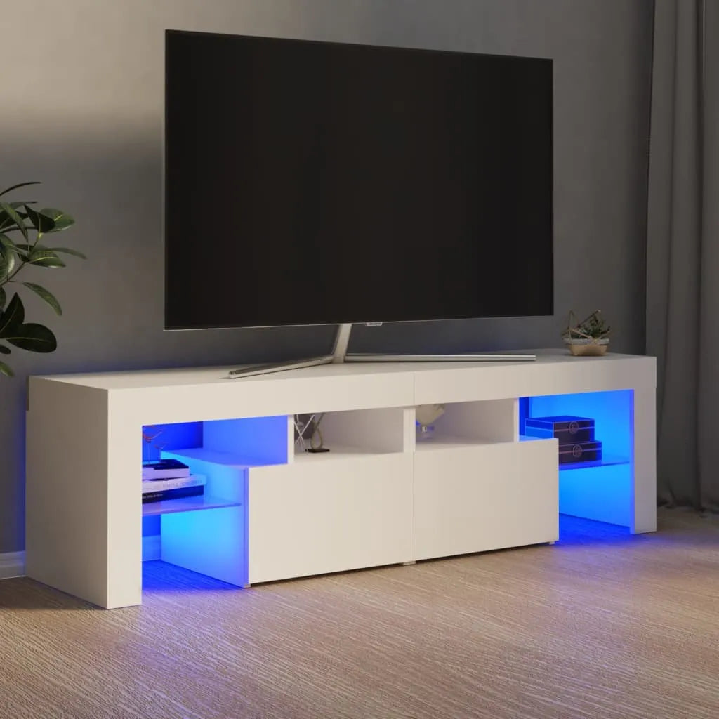 Meuble TV LED Effet Chêne Artisanal - 140 cm-Mon Meuble TV-Blanc-13