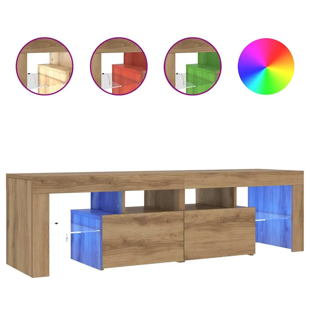 Meuble TV LED Effet Chêne Artisanal - 140 cm-Mon Meuble TV-Chêne artisanal-4