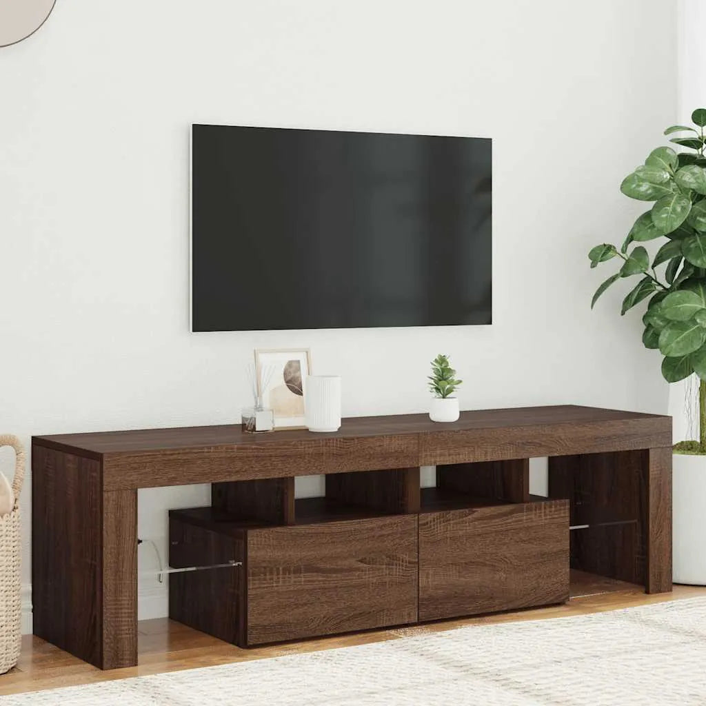 Meuble TV LED Effet Chêne Artisanal - 140 cm-Mon Meuble TV-Chêne marron-18