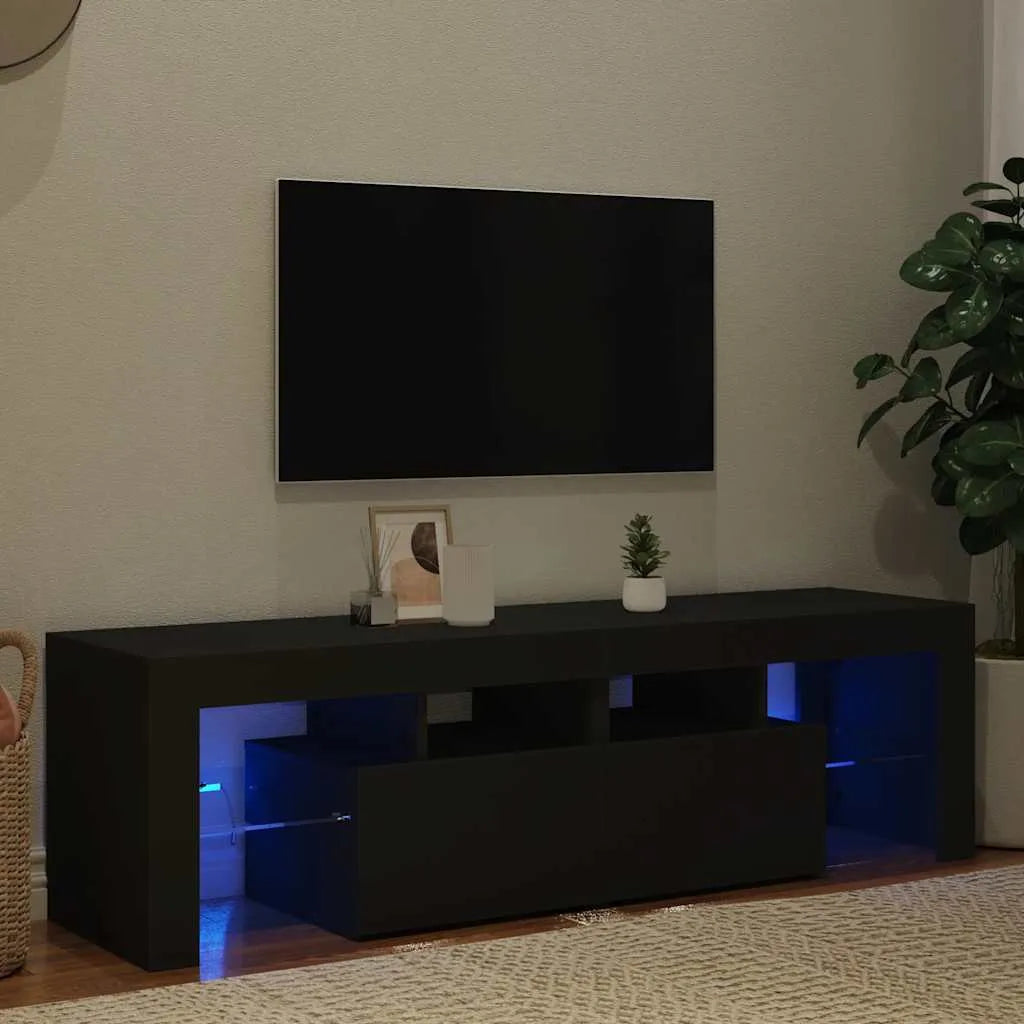 Meuble TV LED Effet Chêne Artisanal - 140 cm-Mon Meuble TV-Noir-14