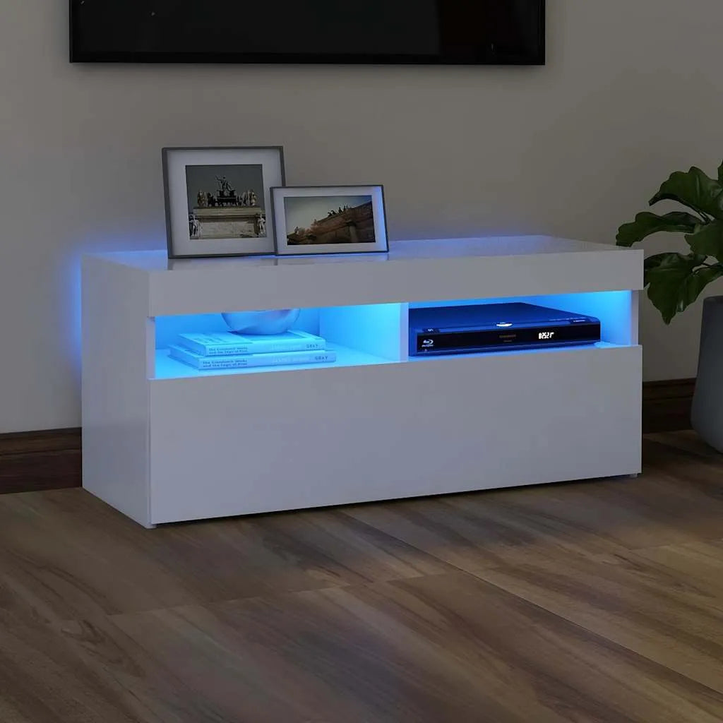 Meuble TV LED en Bois Effet Chêne - 120 cm-Mon Meuble TV-Blanc-90 cm-1-41