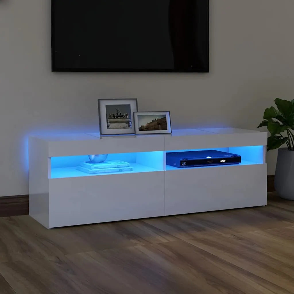 Meuble TV LED en Bois Effet Chêne - 120 cm-Mon Meuble TV-Blanc brillant-120 cm-1-25