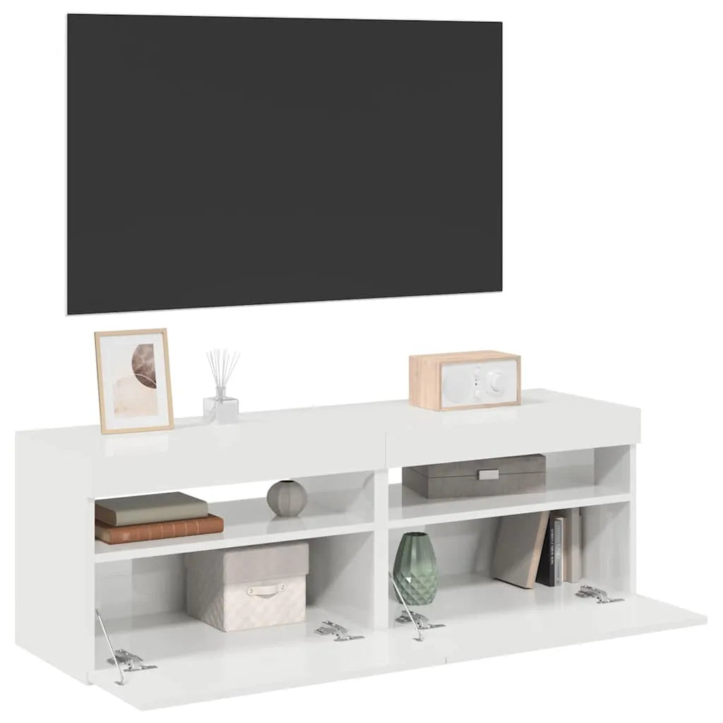 Meuble TV LED en Bois Effet Chêne - 120 cm-Mon Meuble TV-Blanc brillant-60 cm-2-69