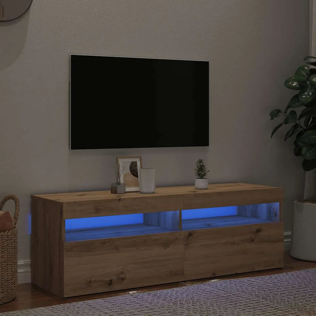 Meuble TV LED en Bois Effet Chêne - 120 cm-Mon Meuble TV-chêne artisanal-120 cm-1-2