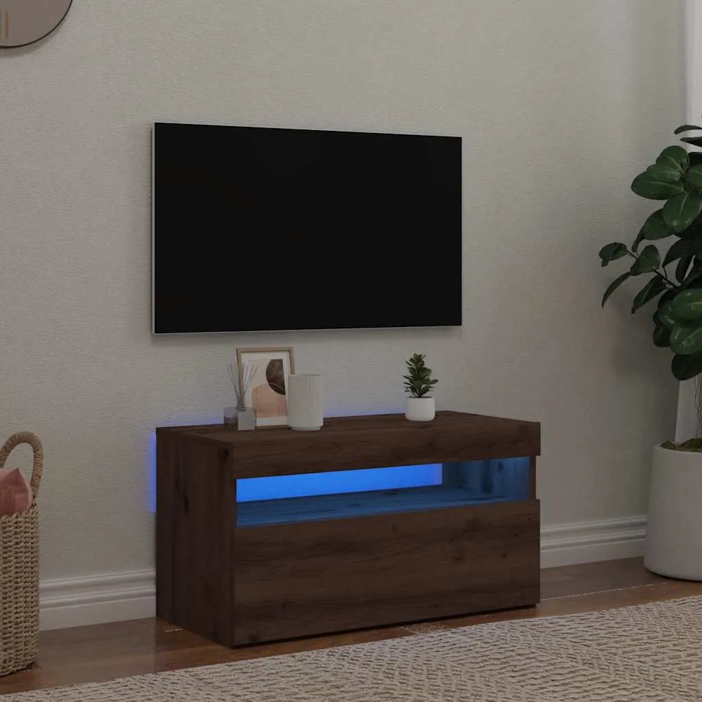 Meuble TV LED en Bois Effet Chêne - 120 cm-Mon Meuble TV-chêne artisanal-75 cm-1-50