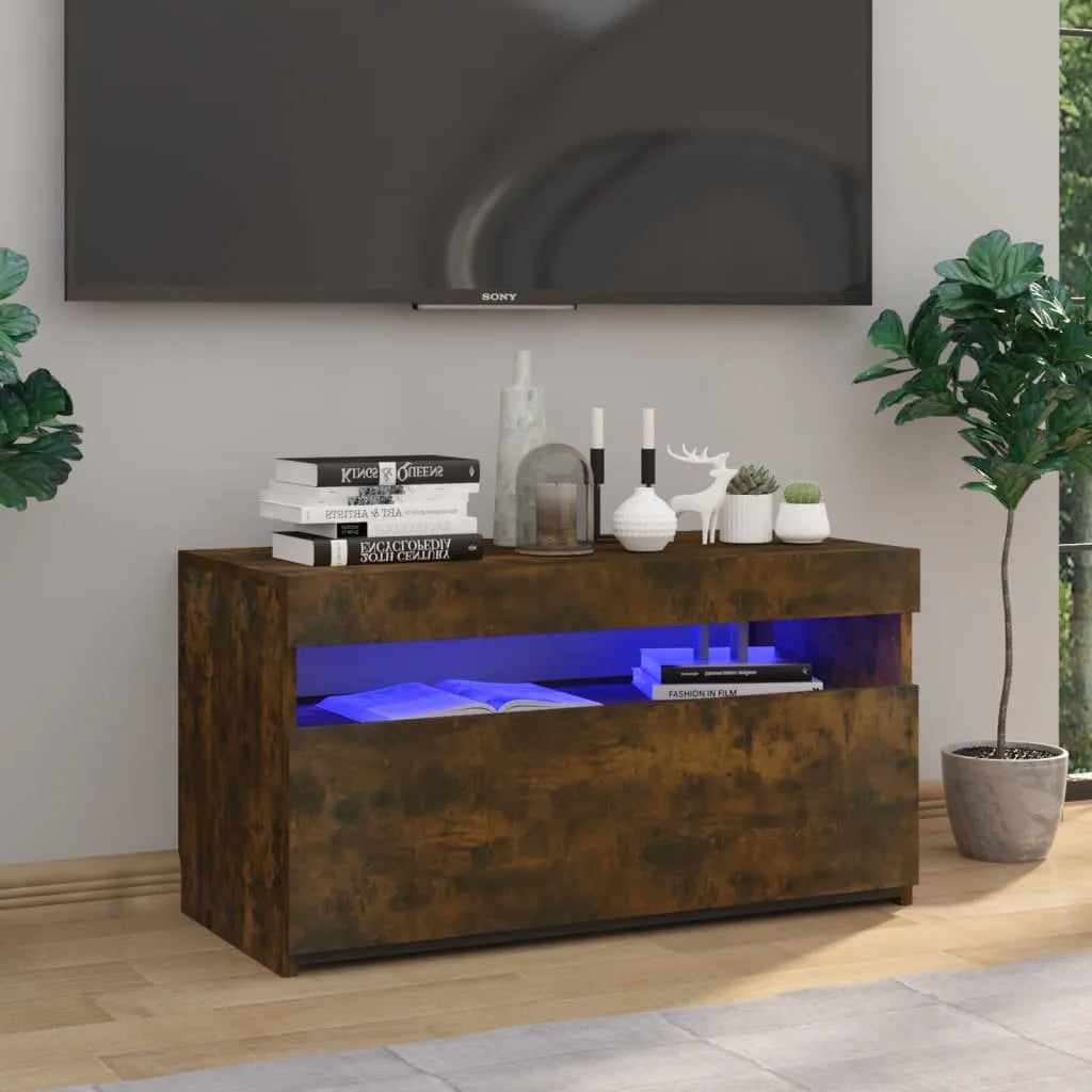 Meuble TV LED en Bois Effet Chêne - 120 cm-Mon Meuble TV-Chêne fumé-75 cm-1-33