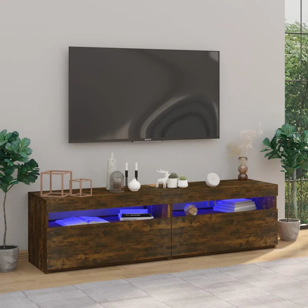 Meuble TV LED en Bois Effet Chêne - 120 cm-Mon Meuble TV-Chêne fumé-75 cm-2-70