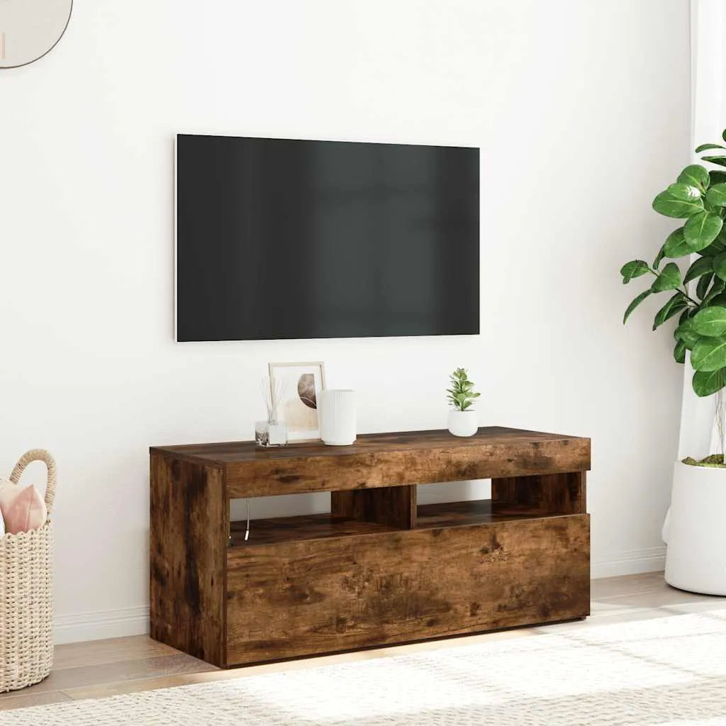 Meuble TV LED en Bois Effet Chêne - 120 cm-Mon Meuble TV-Chêne fumé-90 cm-1-46