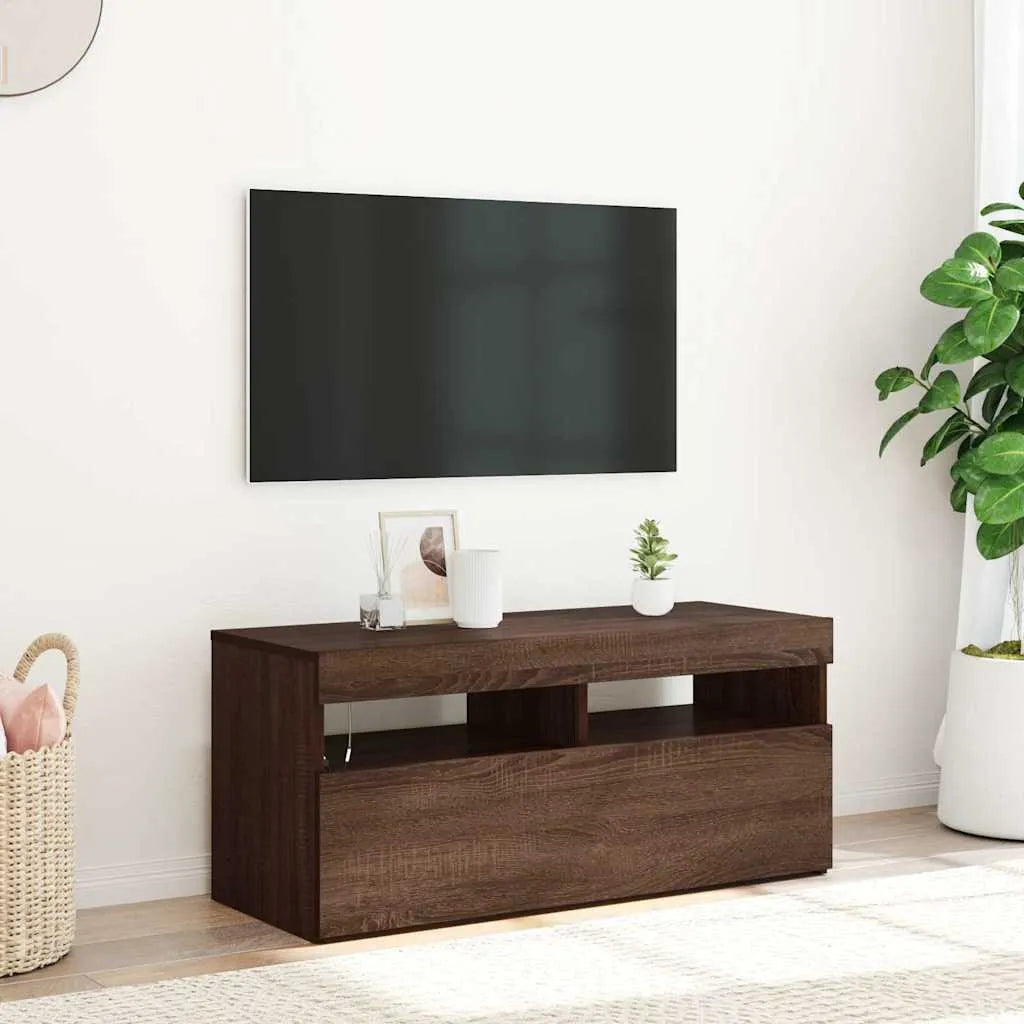 Meuble TV LED en Bois Effet Chêne - 120 cm-Mon Meuble TV-Chêne marron-90 cm-1-48