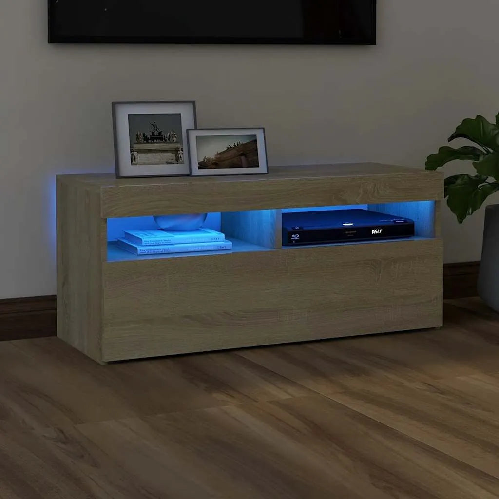 Meuble TV LED en Bois Effet Chêne - 120 cm-Mon Meuble TV-Chêne sonoma-90 cm-1-43