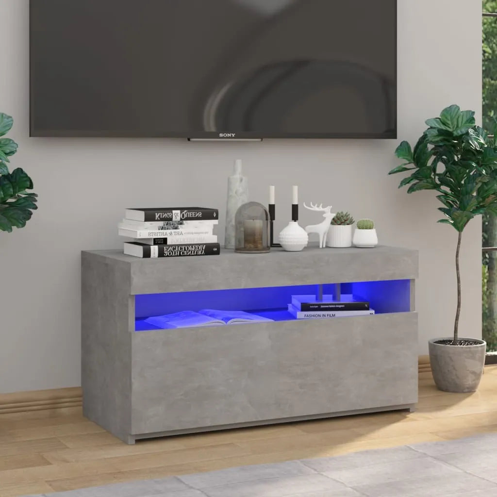 Meuble TV LED en Bois Effet Chêne - 120 cm-Mon Meuble TV-Gris béton-75 cm-1-39