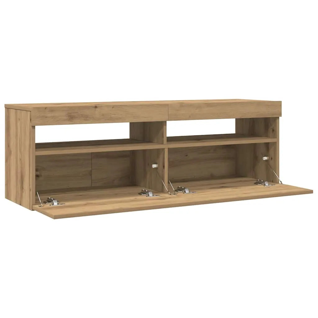 Meuble TV LED en Bois Effet Chêne - 120 cm-Mon Meuble TV-Gris béton-90 cm-1-10