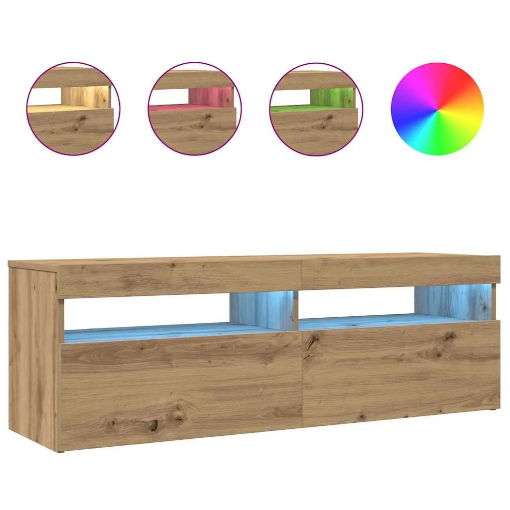 Meuble TV LED en Bois Effet Chêne - 120 cm-Mon Meuble TV-Gris béton-90 cm-1-3