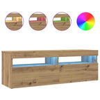 Meuble TV LED en Bois Effet Chêne - 120 cm-Mon Meuble TV-Gris béton-90 cm-1-3