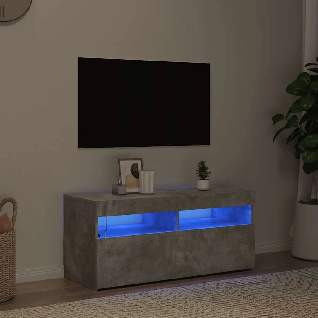 Meuble TV LED en Bois Effet Chêne - 120 cm-Mon Meuble TV-Gris béton-90 cm-1-44