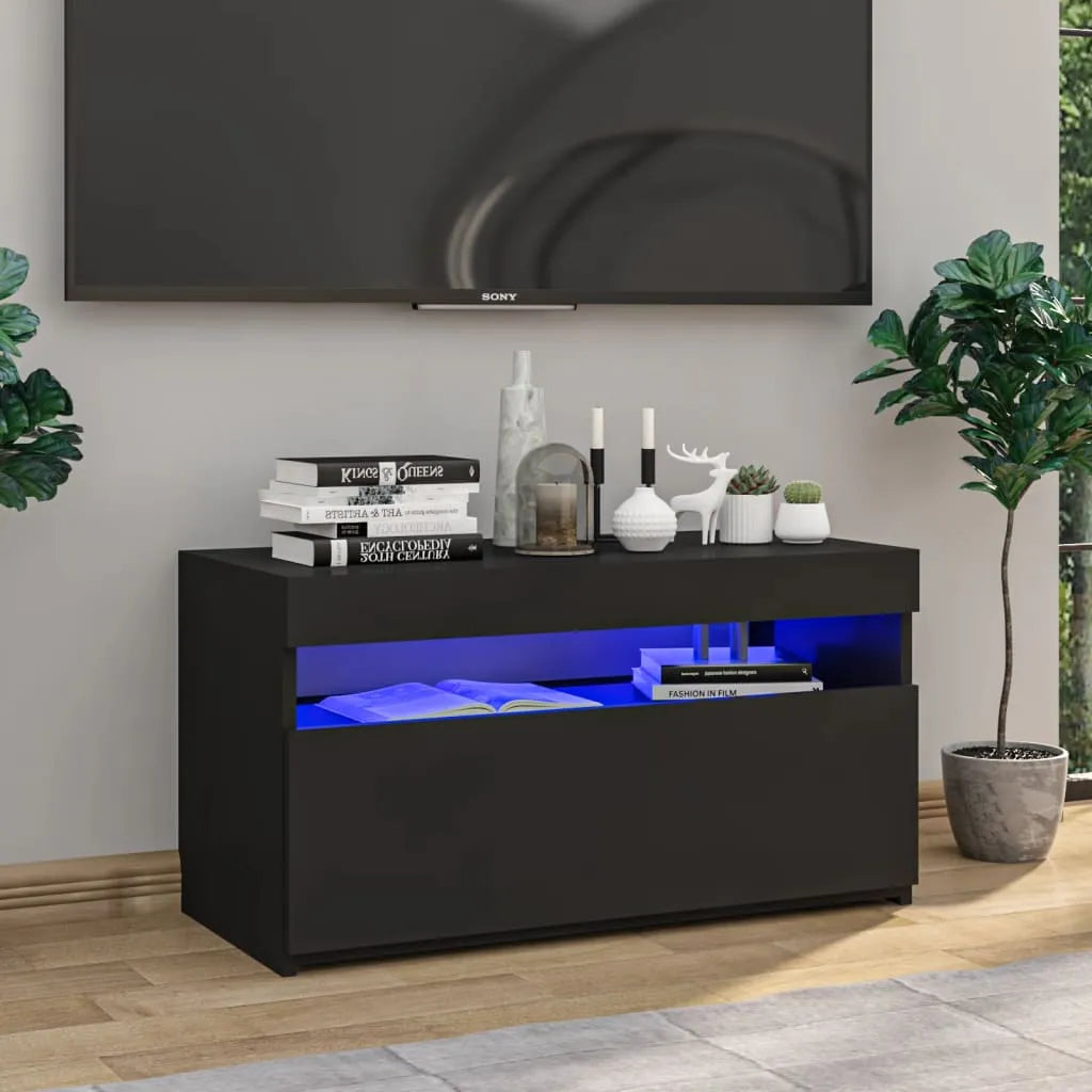 Meuble TV LED en Bois Effet Chêne - 120 cm-Mon Meuble TV-Noir-75 cm-1-37