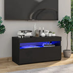 Meuble TV LED en Bois Effet Chêne - 120 cm-Mon Meuble TV-Noir-75 cm-1-37
