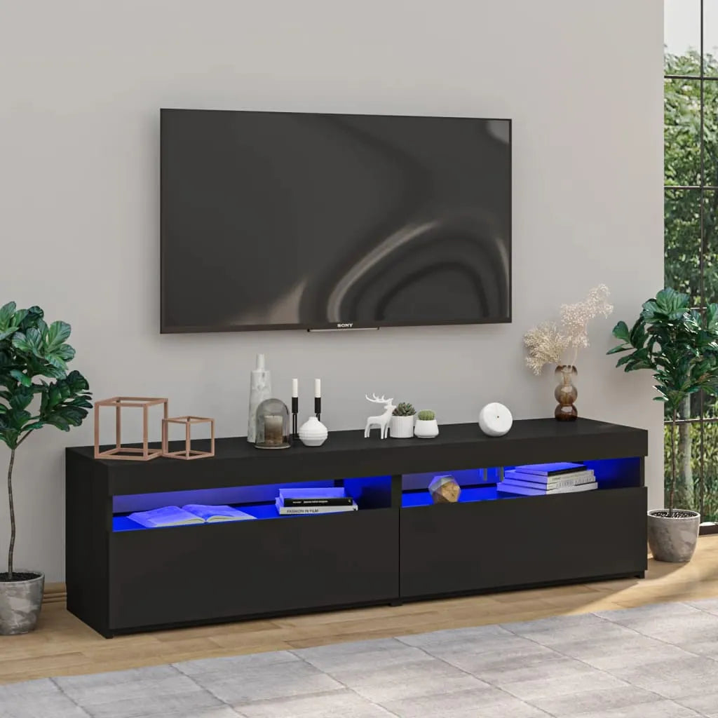 Meuble TV LED en Bois Effet Chêne - 120 cm-Mon Meuble TV-Noir-75 cm-2-59