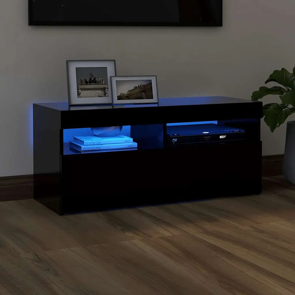 Meuble TV LED en Bois Effet Chêne - 120 cm-Mon Meuble TV-Noir-90 cm-1-42